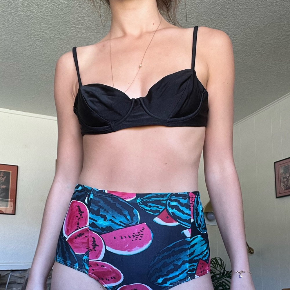 Classic American apparel high east watermelon bottom bikini and black top